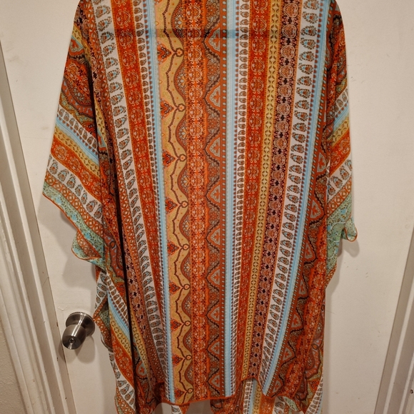 Democracy Colorful Stripe Chiffon Kimono Cardigan Cover Up Sz M Beach Festival - Picture 7 of 7
